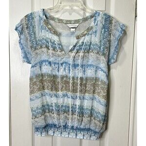 Christopher & Banks Summer Beachy Nautical ruffles nwt blue tan lace Sz sm lined